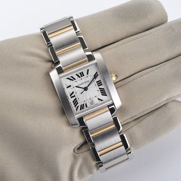 Cartier Tank Francaise 2302 Large 18k Yellow Gold/Steel 28x32mm Automatic Watch - Picture 12 of 13